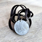 Old Italia Coin Necklace, Genuine Italy 1 Lira, Italian 1940 Eagle, Brown Deerskin Leather, Sterling Silver Clasp, Gift Boxed, E Ria Designs