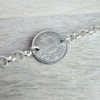 1968 Half Franc Swiss Coin Bracelet, Sterling Silver Rolo Chain, Lobster Claw Clasp, Gift Box, Switzerland Gift, Made in USA E. Ria Designs