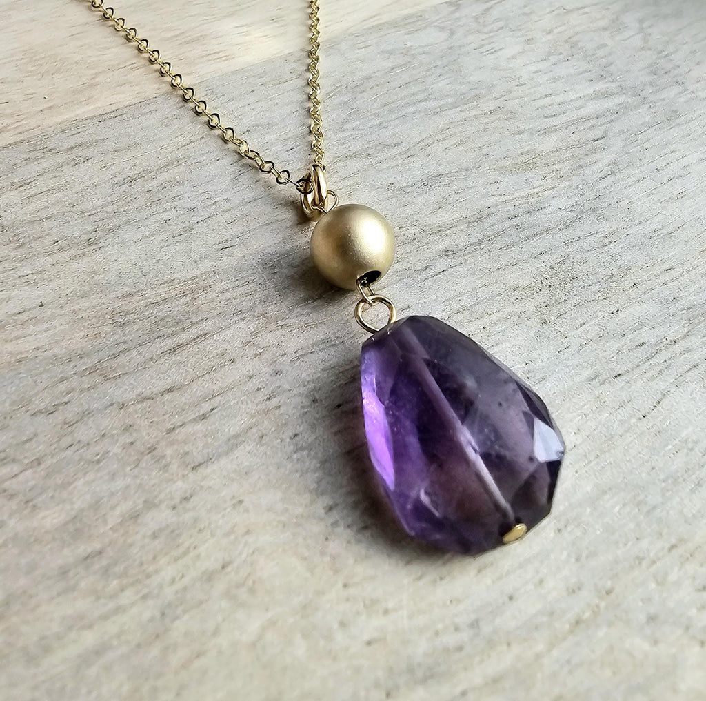Genuine Amethyst and 14K Gold Filled Pendant Necklace, February Birthstone, Gift Boxed Birthday Gift, Handmade in USA by E. Ria Designs