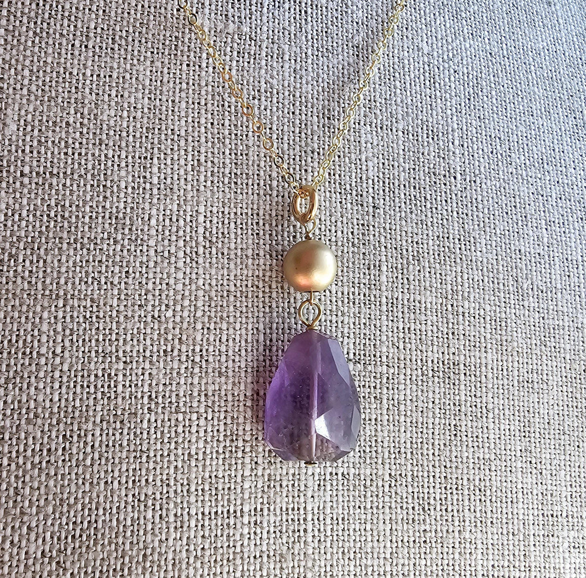 Genuine Amethyst and 14K Gold Filled Pendant Necklace, February Birthstone, Gift Boxed Birthday Gift, Handmade in USA by E. Ria Designs