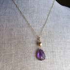 Genuine Amethyst and 14K Gold Filled Pendant Necklace, February Birthstone, Gift Boxed Birthday Gift, Handmade in USA by E. Ria Designs