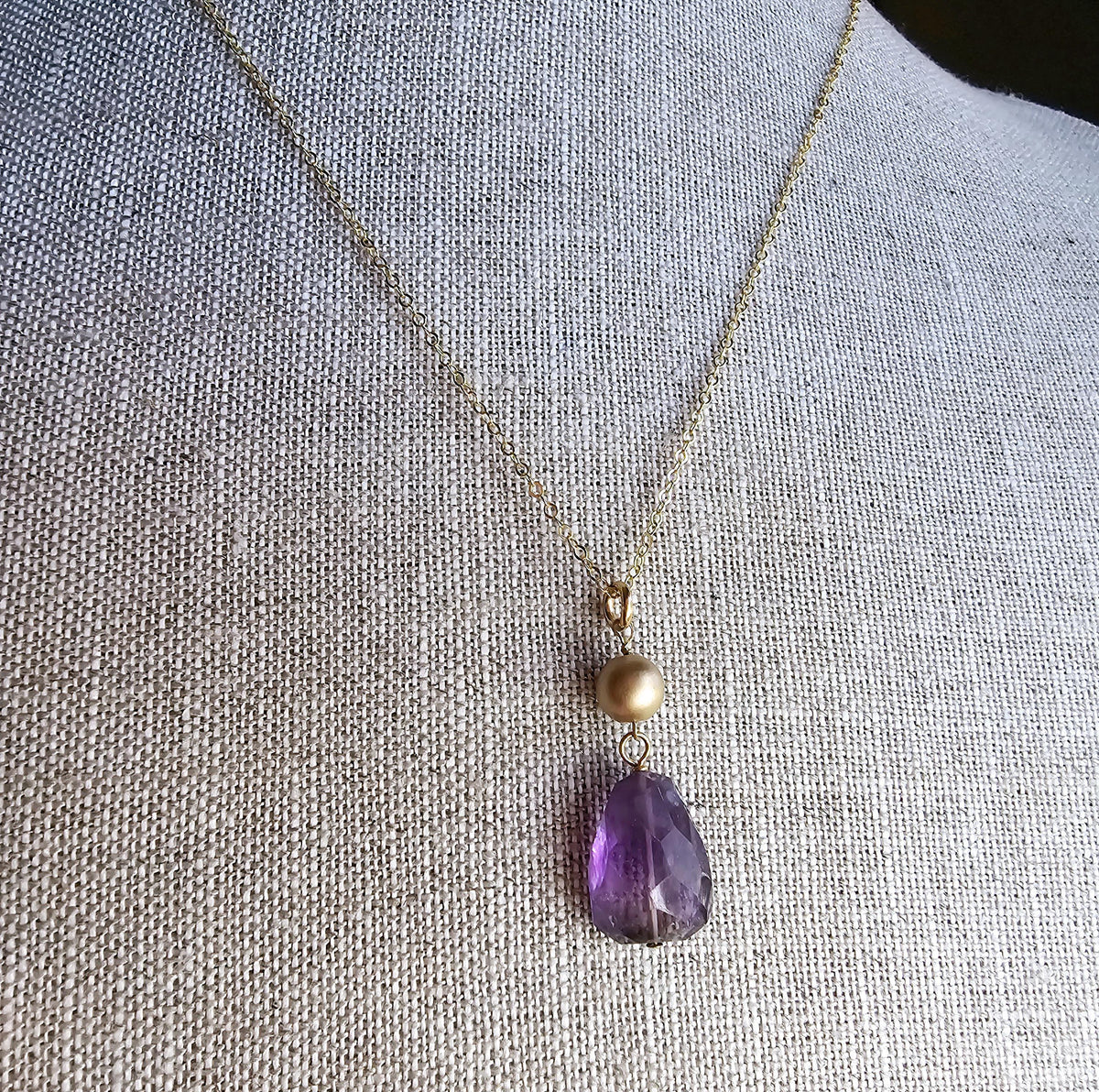 Genuine Amethyst and 14K Gold Filled Pendant Necklace, February Birthstone, Gift Boxed Birthday Gift, Handmade in USA by E. Ria Designs