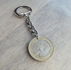 Sea Turtle Keychain, Old Coin Keyring, Colombia 1000 Pesos, Bi-Color Metal Silver Gold, Birthday Gift, Handcrafted in USA by E. Ria Designs