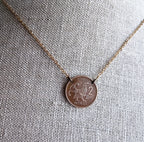 Chicken Coin Necklace, Crown Coin, Norway 2 Ore Moor Hen, Mint Dates Vary, Red Brass Cable Chain, Handmade Artisan Jewelry E. Ria Designs