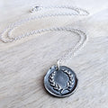 Laurel Wreath Wax Seal .999 Fine Silver Charm Necklace, Chunky Oxidized Pendant, Anniversary or Birthday Gift Boxed, Hand Crafted in USA