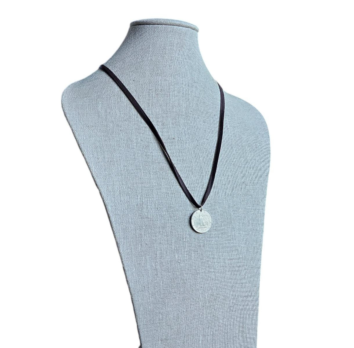Old Italia Coin Necklace, Genuine Italy 1 Lira, Italian 1940 Eagle, Brown Deerskin Leather, Sterling Silver Clasp, Gift Boxed, E Ria Designs