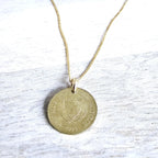 1983 Cyprus Coin Necklace, Stylized Bird, Leaf, 18 Inch 12K Gold Filled Chain, Made in USA by E. Ria Designs, Gift Boxed