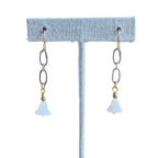 White Floral Czech Glass Earrings, Antiqued (Oxidized) U.S. Made Brass Ear Wire, Chain, Milky White Flower Beads, Gift Boxed, Made in USA