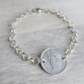 1968 Half Franc Swiss Coin Bracelet, Sterling Silver Rolo Chain, Lobster Claw Clasp, Gift Box, Switzerland Gift, Made in USA E. Ria Designs