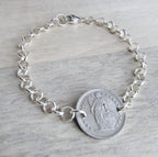 1968 Half Franc Swiss Coin Bracelet, Sterling Silver Rolo Chain, Lobster Claw Clasp, Gift Box, Switzerland Gift, Made in USA E. Ria Designs