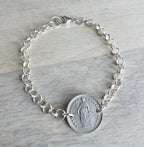 1968 Half Franc Swiss Coin Bracelet, Sterling Silver Rolo Chain, Lobster Claw Clasp, Gift Box, Switzerland Gift, Made in USA E. Ria Designs