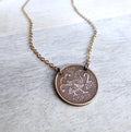 Chicken Coin Necklace, Crown Coin, Norway 2 Ore Moor Hen, Mint Dates Vary, Red Brass Cable Chain, Handmade Artisan Jewelry E. Ria Designs