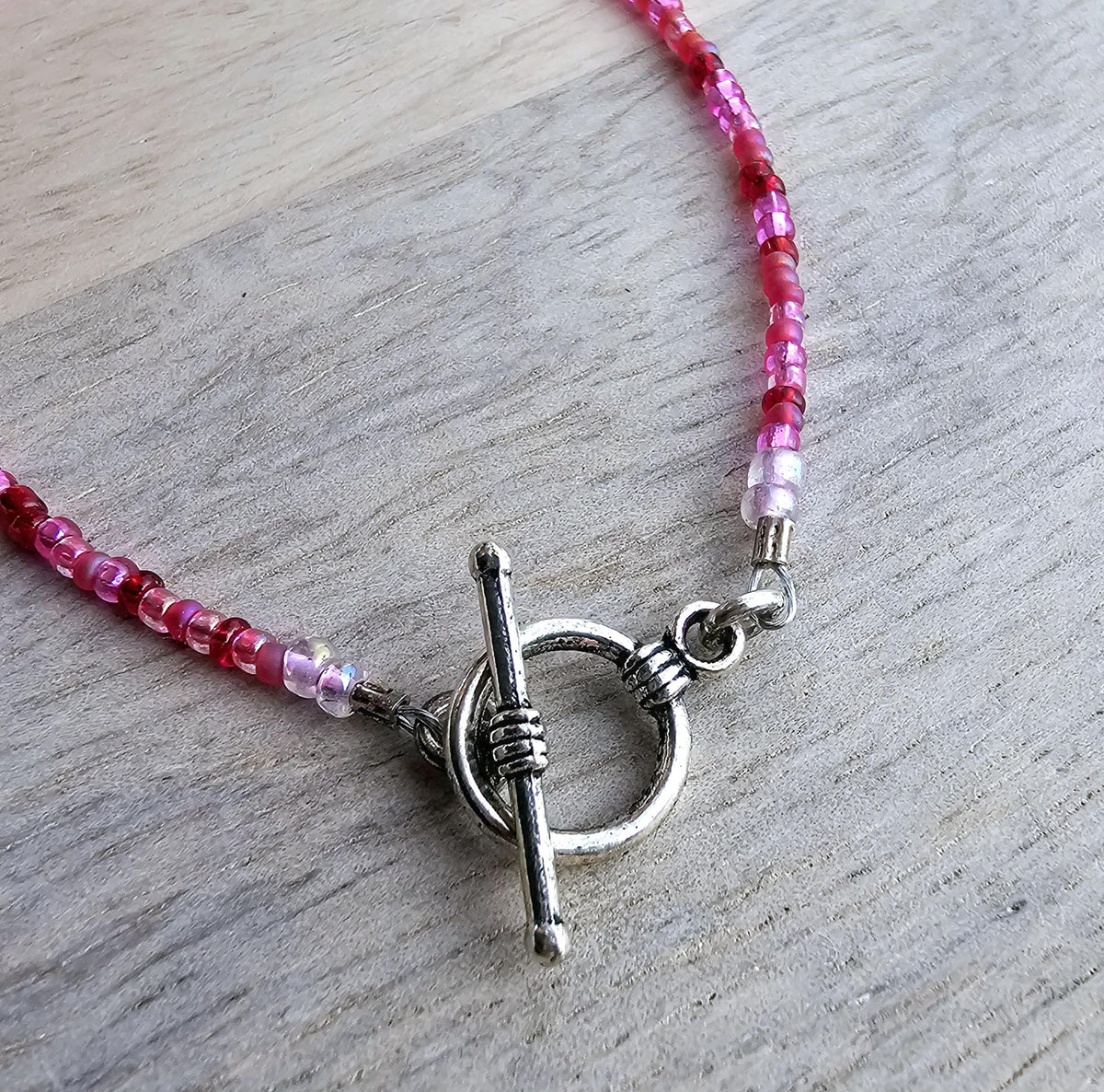 Hot Pink Fuchsia Glass Beaded Bracelet, Mixed Beads, Beach Aesthetic, Pewter Toggle Clasp, Gift Boxed, Made in USA, E. Ria Designs