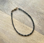 Charcoal Slate Gray Glass Beaded Bracelet, Mixed Bead, Beach Aesthetic, 14K Gold Filled Lobster Clasp, Gift Box, Made in USA, E. Ria Designs