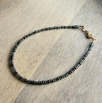 Charcoal Slate Gray Glass Beaded Bracelet, Mixed Bead, Beach Aesthetic, 14K Gold Filled Lobster Clasp, Gift Box, Made in USA, E. Ria Designs