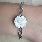 Vintage Italy Honey Bee Coin Bracelet, Stainless Steel Chain, Handcrafted