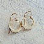 Little Hammered Gold Ring Earrings, 14K Gold Filled Artisan Handcrafted Hand Cut Off Center Circles, Everyday Jewelry, E. Ria Designs