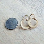 Little Hammered Gold Ring Earrings, 14K Gold Filled Artisan Handcrafted Hand Cut Off Center Circles, Everyday Jewelry, E. Ria Designs