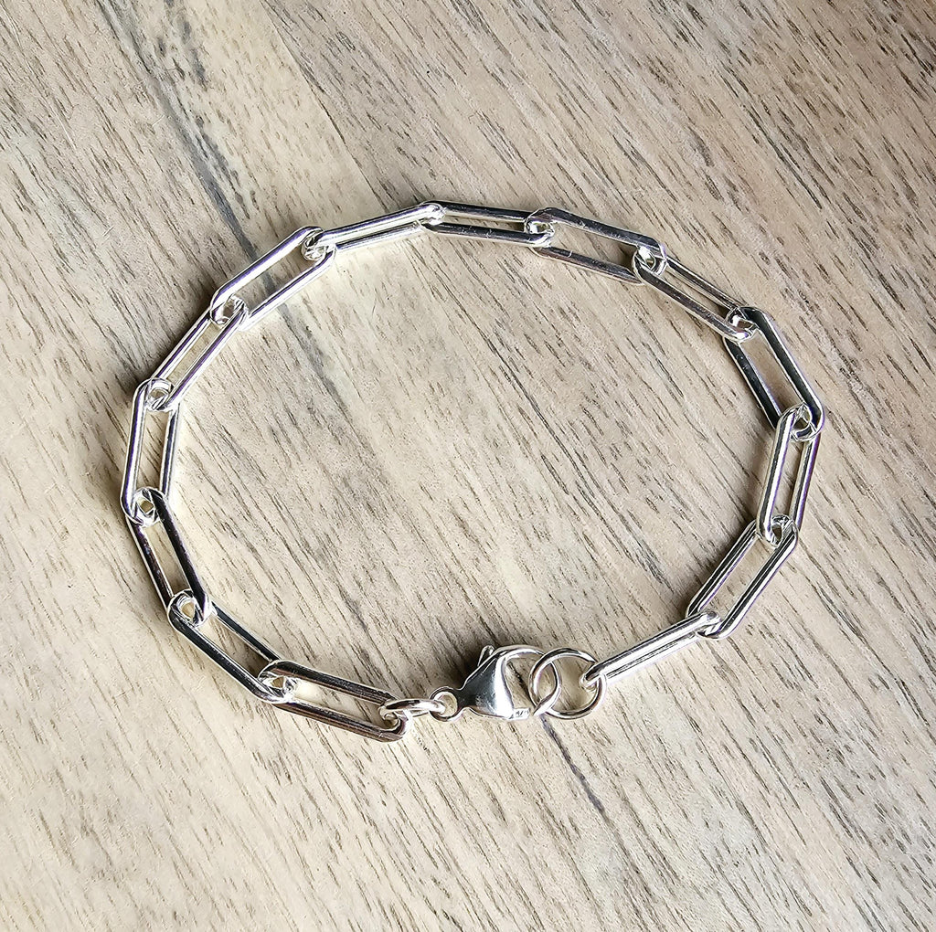 Sterling Silver Paperclip Chunky Bracelet, Lobster Claw Clasp, Charm Bracelet, .925 Gift Boxed, 13 x 5 mm Links, E. Ria Designs, Made in USA