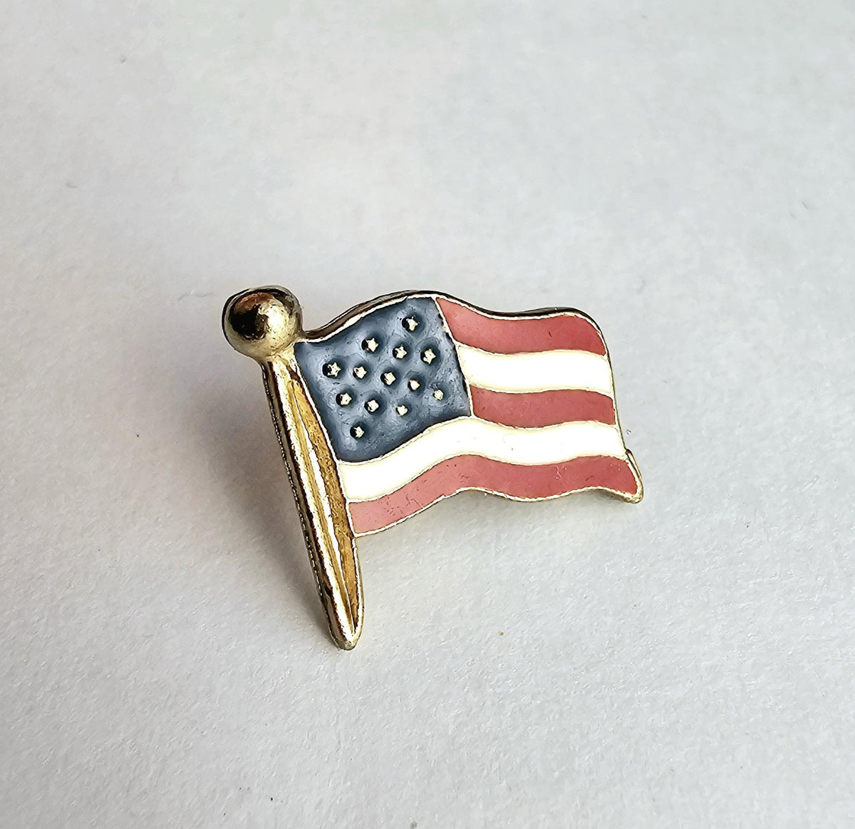 Vintage United States (U.S.) Flag Lapel Pin, Tie Tack Americana Patriotic Enamel Jewelry Gift Box Made in USA Stars & Stripes Red White Blue