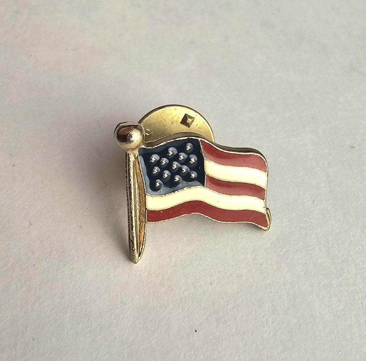 Vintage United States (U.S.) Flag Lapel Pin, Tie Tack Americana Patriotic Enamel Jewelry Gift Box Made in USA Stars & Stripes Red White Blue