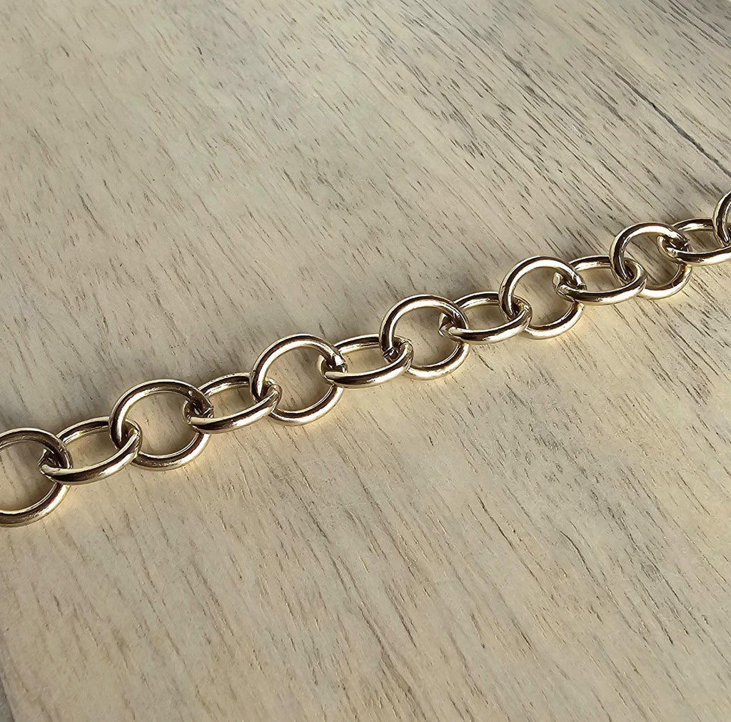 Yellow Brass Oval Bracelet, Solid Round Wire Links Adjustable Gold Charm Bracelet Gift Box Jewelry Made in USA Handcrafted by E. Ria Designs