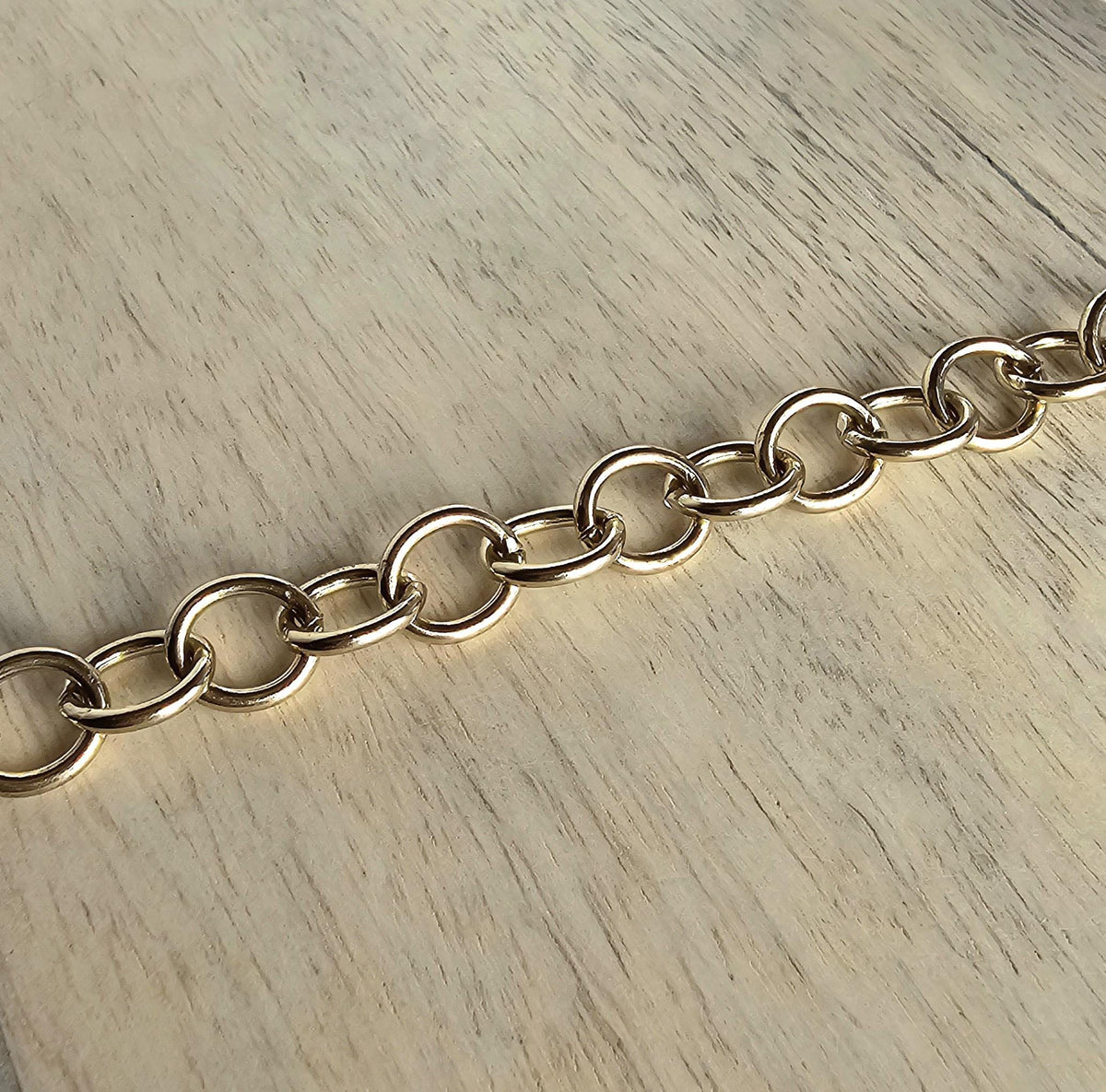 Yellow Brass Oval Bracelet, Solid Round Wire Links Adjustable Gold Charm Bracelet Gift Box Jewelry Made in USA Handcrafted by E. Ria Designs