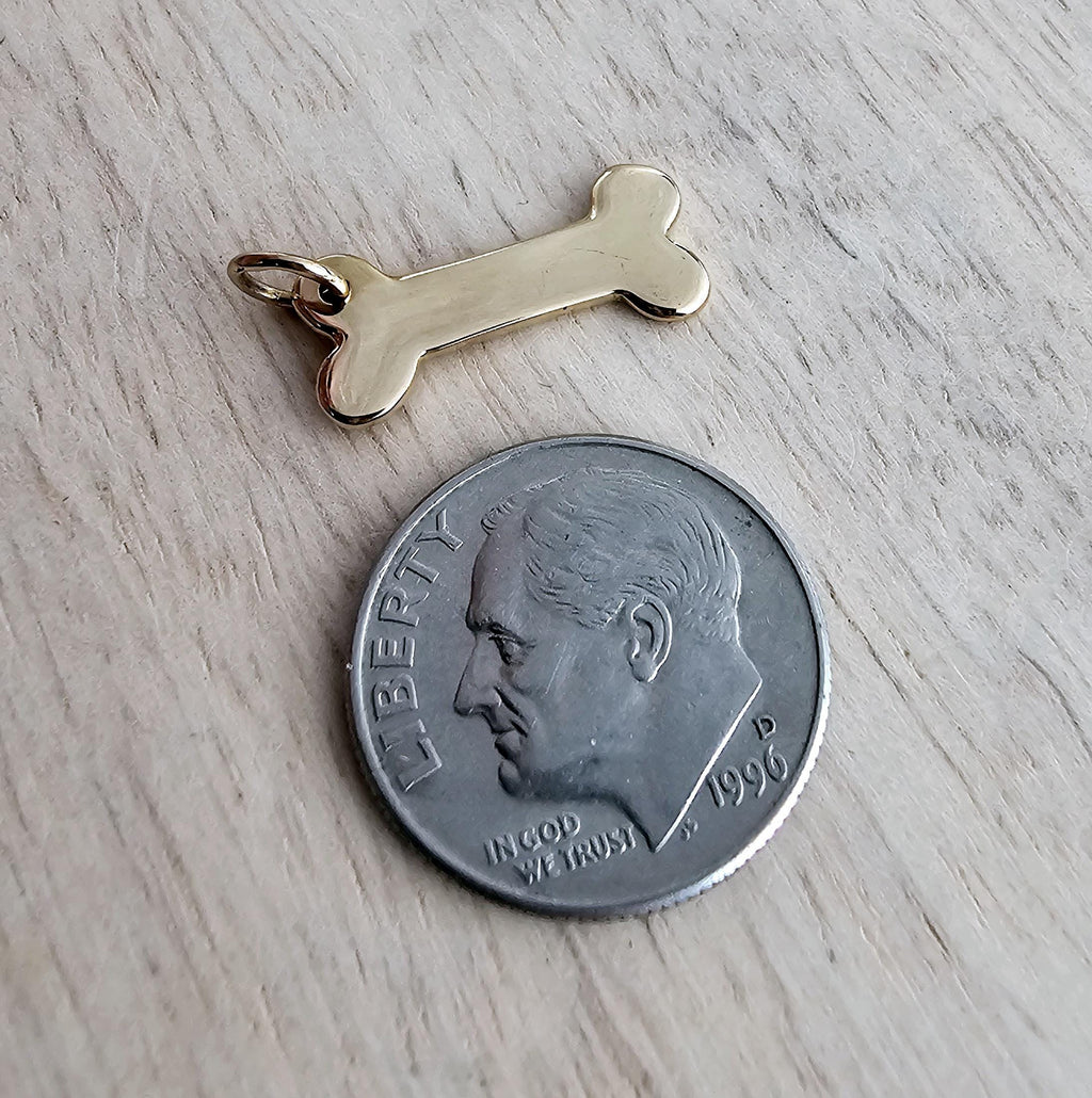 Solid Yellow Gold Bronze Dog Bone Charm, Add to Bracelet, Necklace, Dog Lover Gift, Gift Boxed, E. Ria Designs