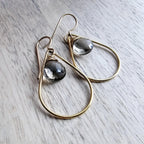 Wire Wrapped Gray Quartz and 14K Gold Filled Teardrop Earrings, Gift Boxed, Made in USA, E. Ria Designs, Sparkly Jewelry