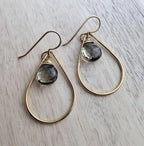 Wire Wrapped Gray Quartz and 14K Gold Filled Teardrop Earrings, Gift Boxed, Made in USA, E. Ria Designs, Sparkly Jewelry