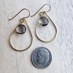 Wire Wrapped Gray Quartz and 14K Gold Filled Teardrop Earrings, Gift Boxed, Made in USA, E. Ria Designs, Sparkly Jewelry