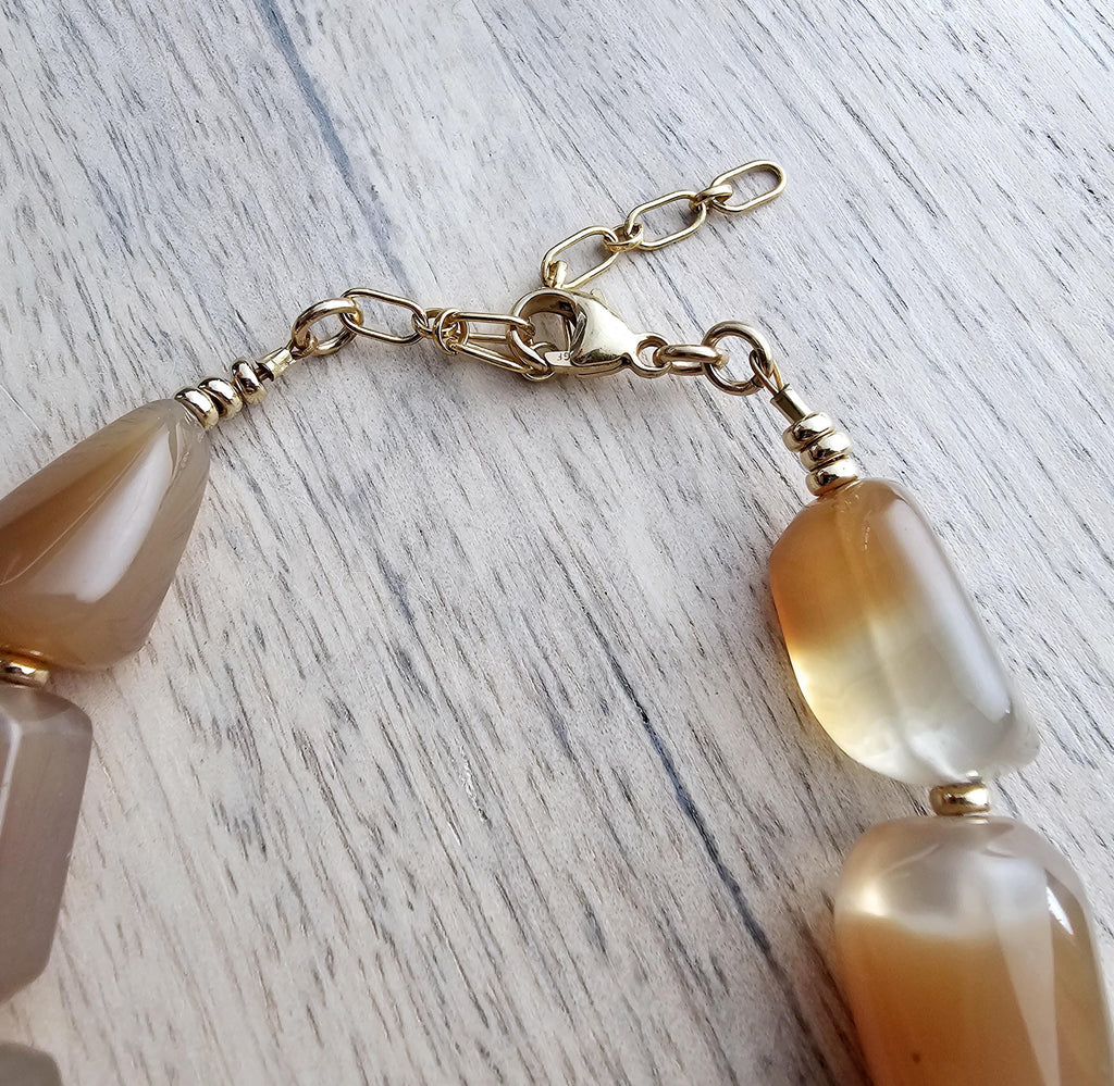 Muted Orange Smooth Agate Nugget Bracelet, 14K Gold Filled Chain, Clasp, Beads, Made in USA, Gift Boxed, E. Ria Designs