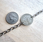 Vintage 1955 Cyprus Coin Bracelet, 50 Mils, Fern Leaves, Stainless Steel Cable Chain, Gift Boxed, Handcrafted in USA E. Ria Designs