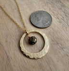 Hammered Gold Ring Necklace, Wire Wrapped Faceted Pyrite Bead, 14K Gold Filled, Gift Boxed, Made in USA, E. Ria Designs, Handmade