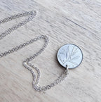 Italy Honey Bee Coin Necklace, 2 Lire Olive Branch 925 Sterling Silver Cable Chain, Aluminum, Crafted in USA E. Ria Designs Honeybee Jewelry