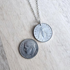 Italy Honey Bee Coin Necklace, 2 Lire Olive Branch 925 Sterling Silver Cable Chain, Aluminum, Crafted in USA E. Ria Designs Honeybee Jewelry
