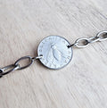 Vintage Italy Honey Bee Coin Bracelet, Stainless Steel Chain, Handcrafted