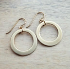 Brushed Gold Hoop Earrings, 14K Gold Filled Off-Center French Ear Wire, Handcrafted by E. Ria Designs, Gift Boxed, 7/8", Last Minute Gift