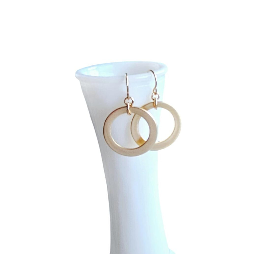 Brushed Gold Hoop Earrings, 14K Gold Filled Off-Center French Ear Wire, Handcrafted by E. Ria Designs, Gift Boxed, 7/8", Last Minute Gift