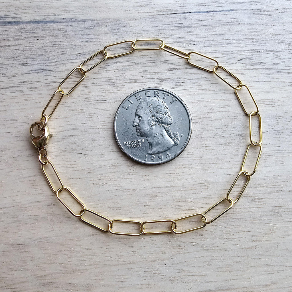 Paperclip Gold Oval Bracelet, 14K Gold Filled Links, Adjustable Bracelet, Gift Boxed Gift, Made in USA, Handcrafted by E. Ria Designs