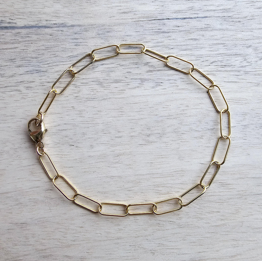 Paperclip Gold Oval Bracelet, 14K Gold Filled Links, Adjustable Bracelet, Gift Boxed Gift, Made in USA, Handcrafted by E. Ria Designs