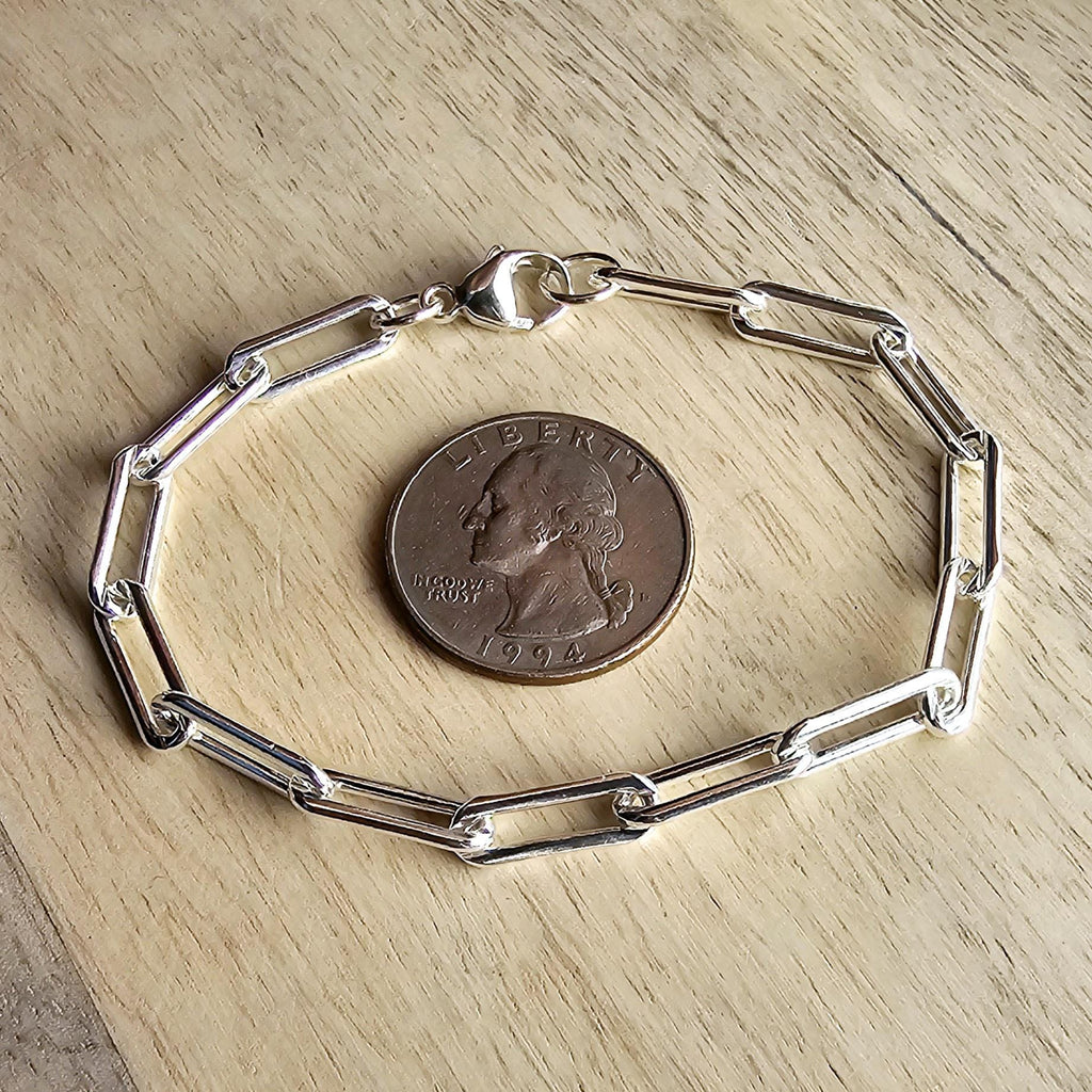 Sterling Silver Paperclip Chunky Bracelet, Lobster Claw Clasp, Charm Bracelet, .925 Gift Boxed, 13 x 5 mm Links, E. Ria Designs, Made in USA