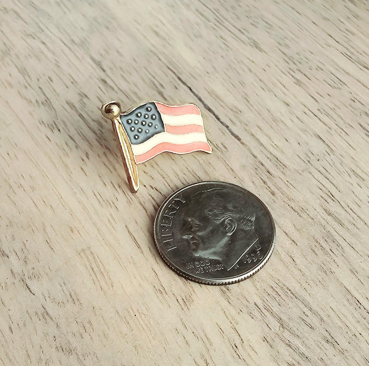 Vintage United States (U.S.) Flag Lapel Pin, Tie Tack Americana Patriotic Enamel Jewelry Gift Box Made in USA Stars & Stripes Red White Blue