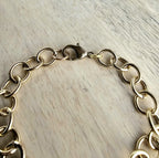 Yellow Brass Oval Bracelet, Solid Round Wire Links Adjustable Gold Charm Bracelet Gift Box Jewelry Made in USA Handcrafted by E. Ria Designs