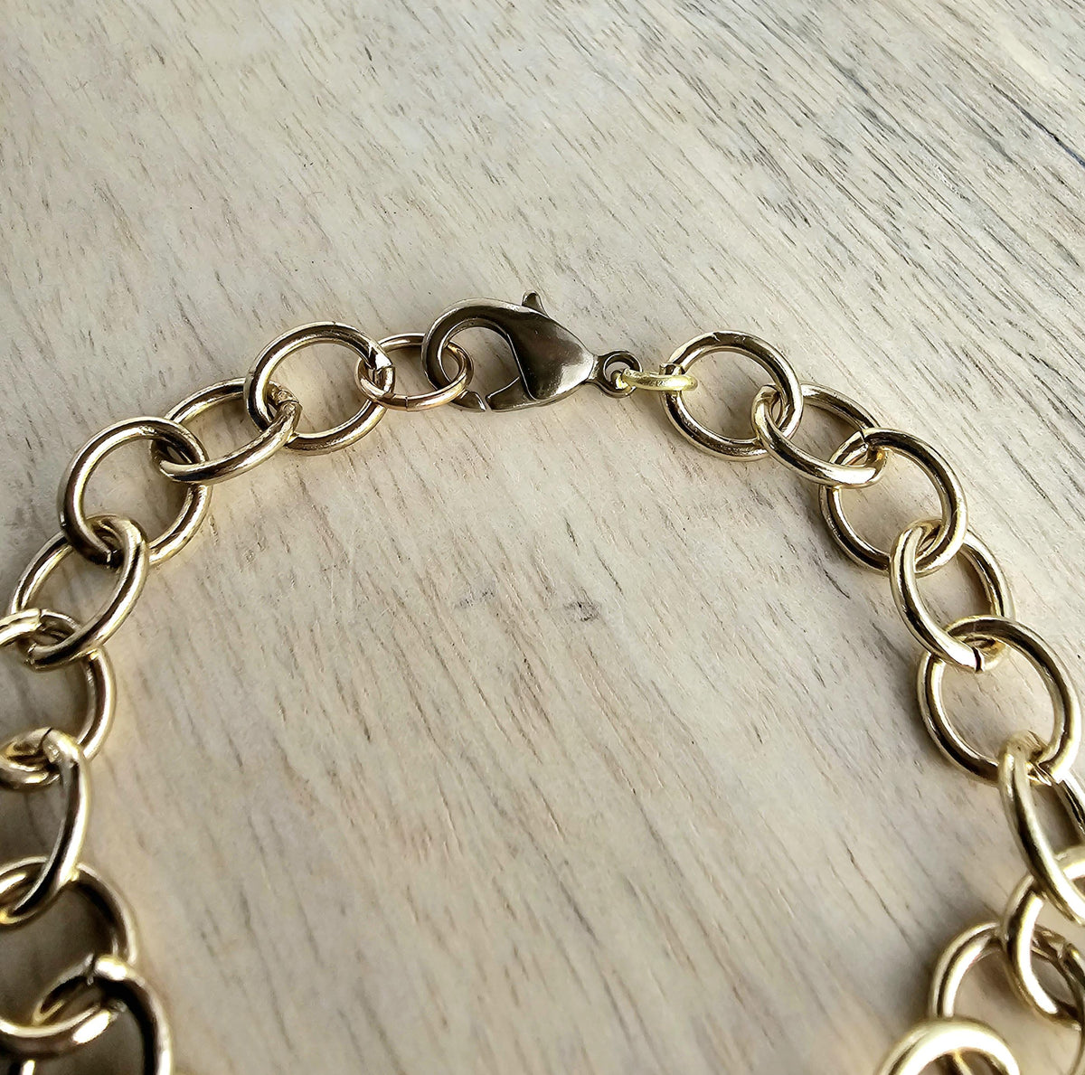 Yellow Brass Oval Bracelet, Solid Round Wire Links Adjustable Gold Charm Bracelet Gift Box Jewelry Made in USA Handcrafted by E. Ria Designs