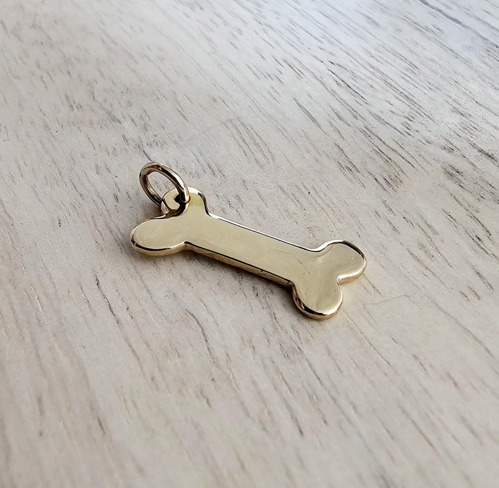 Solid Yellow Gold Bronze Dog Bone Charm, Add to Bracelet, Necklace, Dog Lover Gift, Gift Boxed, E. Ria Designs