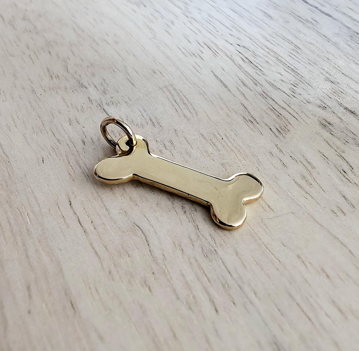 Solid Yellow Gold Bronze Dog Bone Charm, Add to Bracelet, Necklace, Dog Lover Gift, Gift Boxed, E. Ria Designs