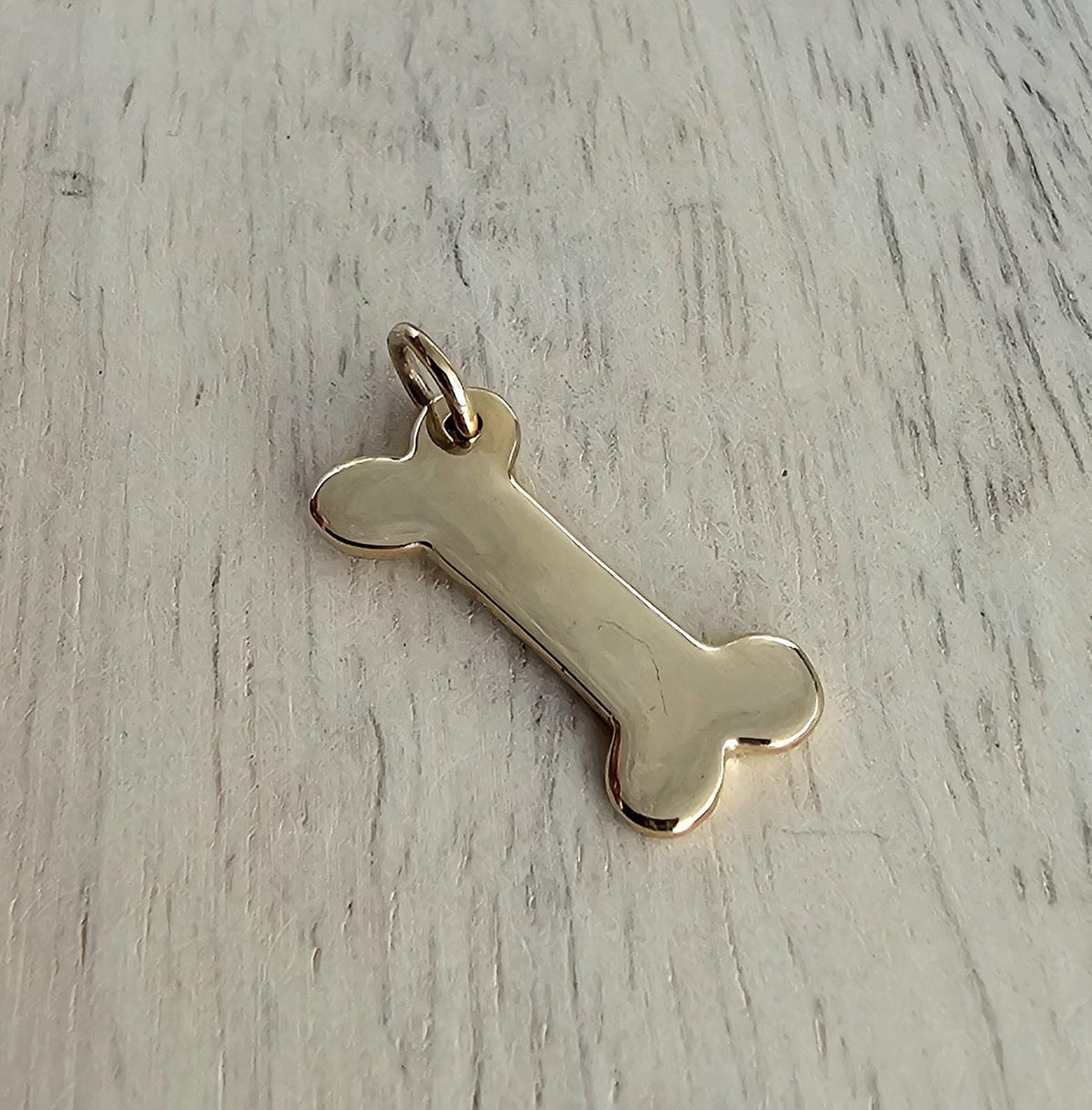 Solid Yellow Gold Bronze Dog Bone Charm, Add to Bracelet, Necklace, Dog Lover Gift, Gift Boxed, E. Ria Designs