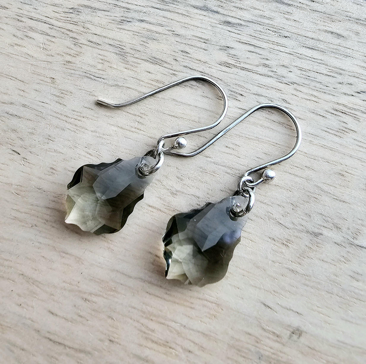 Gray Crystal Chandelier Style Earrings, .925 Sterling Silver Ear Wire, Gift Boxed Elegant Formal Jewelry, Made in USA, E. Ria Designs