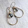 Wire Wrapped Gray Quartz and 14K Gold Filled Teardrop Earrings, Gift Boxed, Made in USA, E. Ria Designs, Sparkly Jewelry